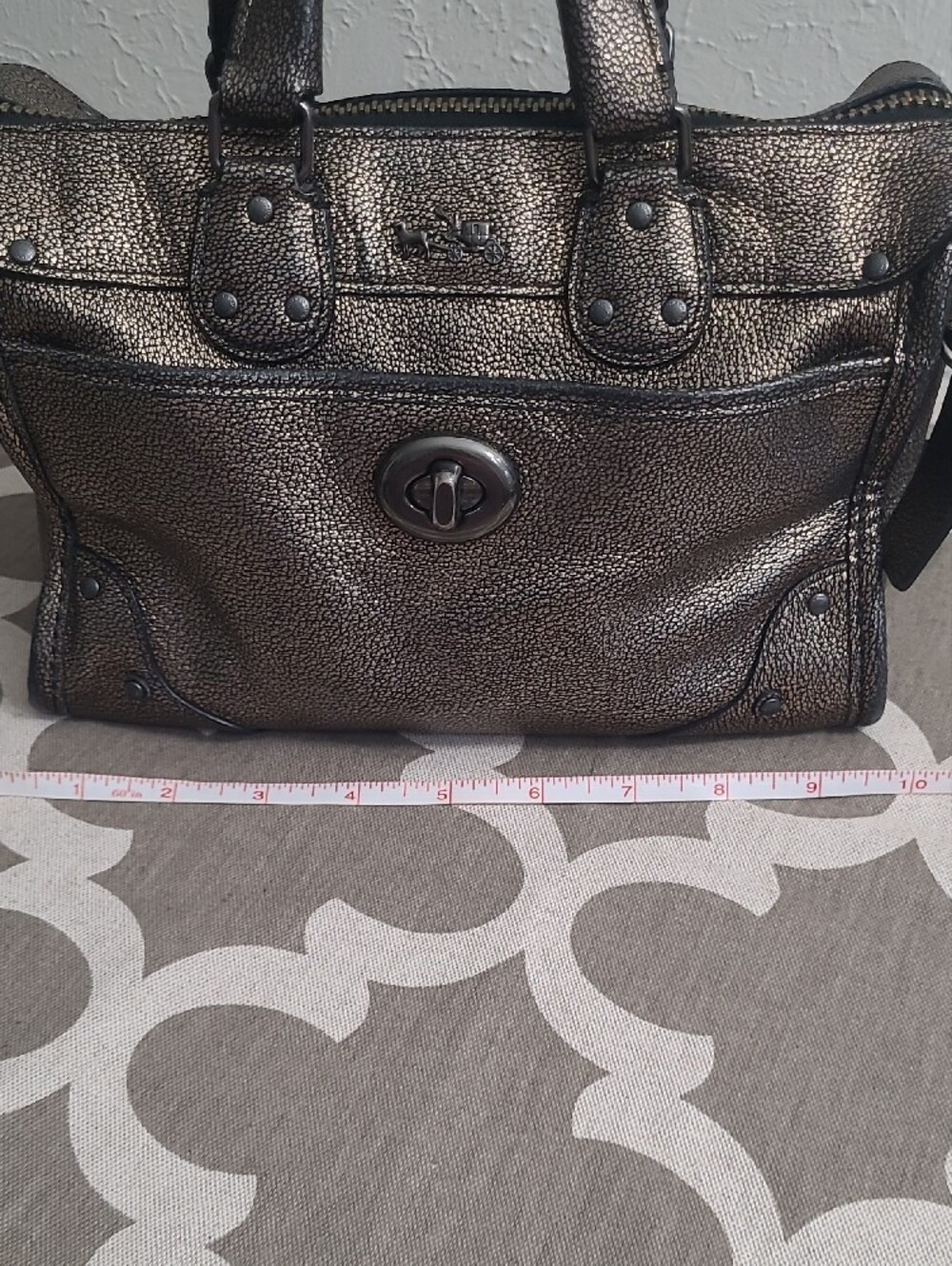 Coach Rhyder 24 Metallic Pewter Leather Satchel Handbag - Picture 10 of 16